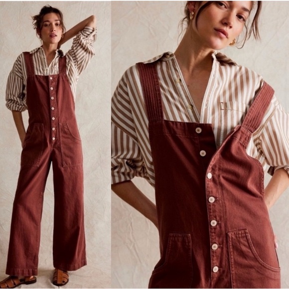 FREE PEOPLE Overalls Fields Of Flowers Wide Leg Overalls Jumpsuit We The Free - Picture 5 of 6